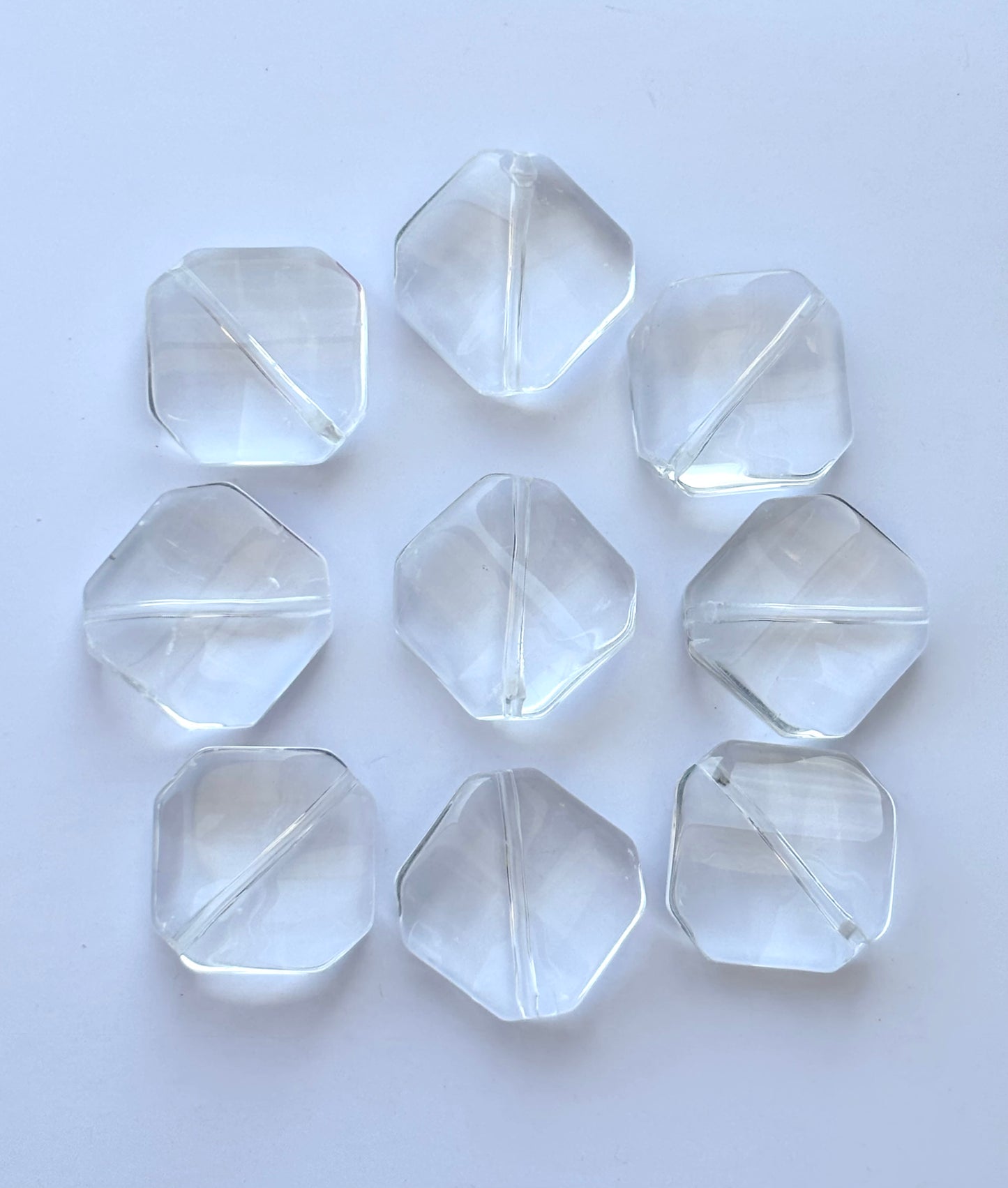 Clear Glass Square Beads - Faceted Flat Crystal-Look Jewelry Beads