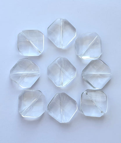 Clear Glass Square Beads - Faceted Flat Crystal-Look Jewelry Beads