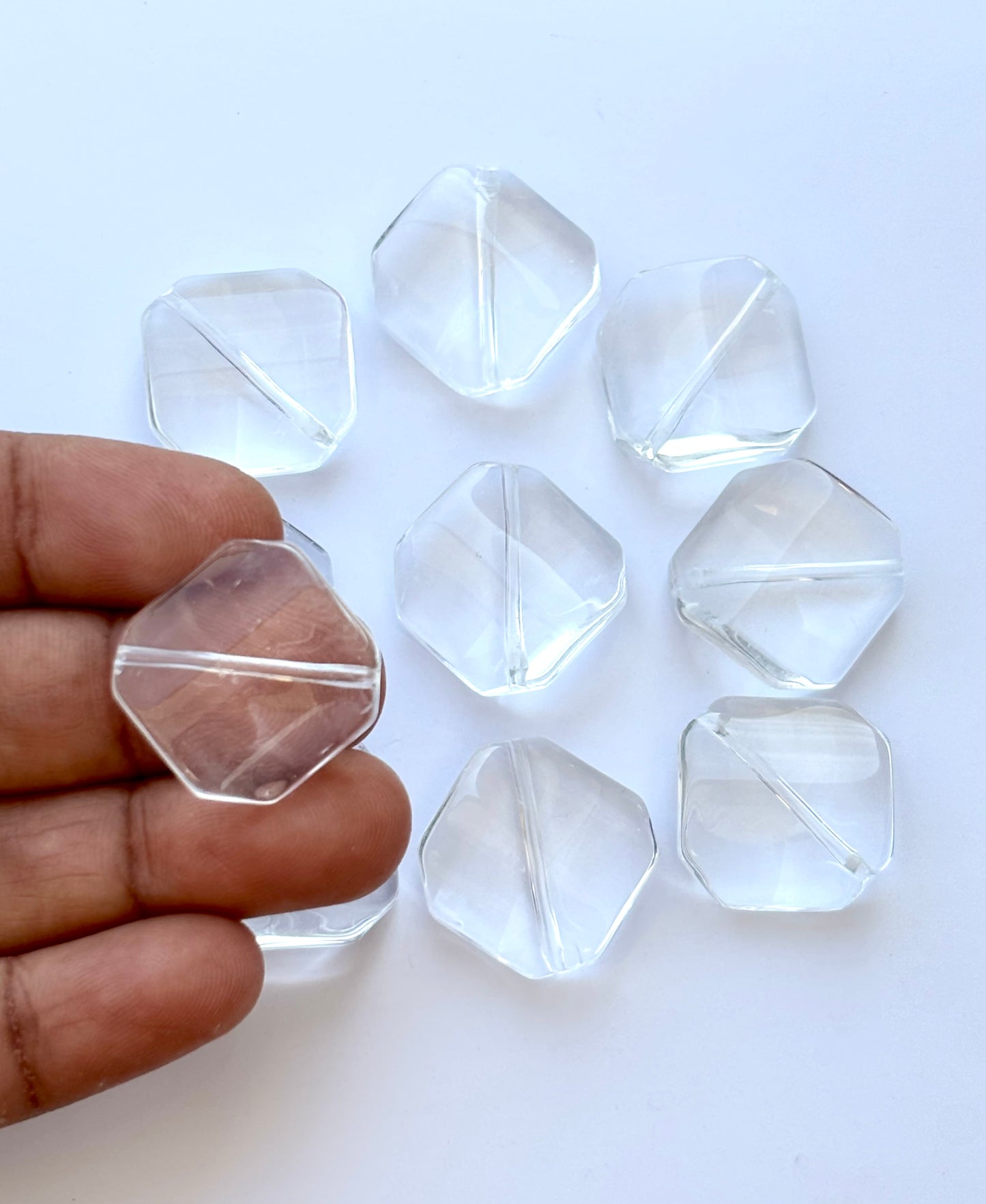 Clear Glass Square Beads - Faceted Flat Crystal-Look Jewelry Beads