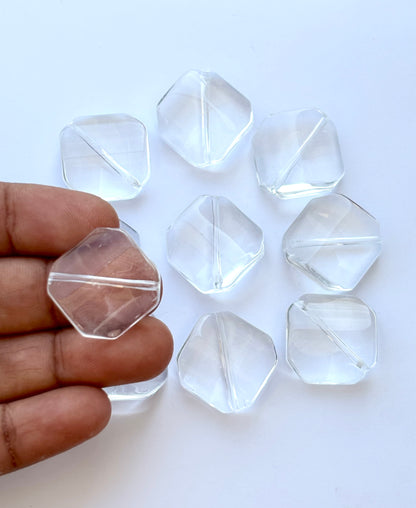 Clear Glass Square Beads - Faceted Flat Crystal-Look Jewelry Beads