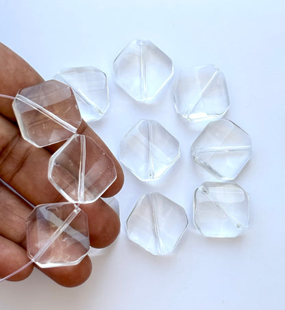Clear Glass Square Beads - Faceted Flat Crystal-Look Jewelry Beads