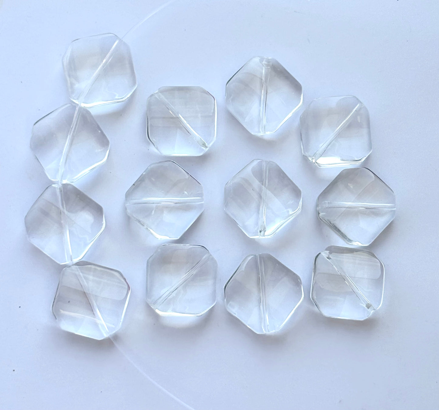 Clear Glass Square Beads - Faceted Flat Crystal-Look Jewelry Beads