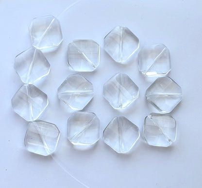 Clear Glass Square Beads - Faceted Flat Crystal-Look Jewelry Beads