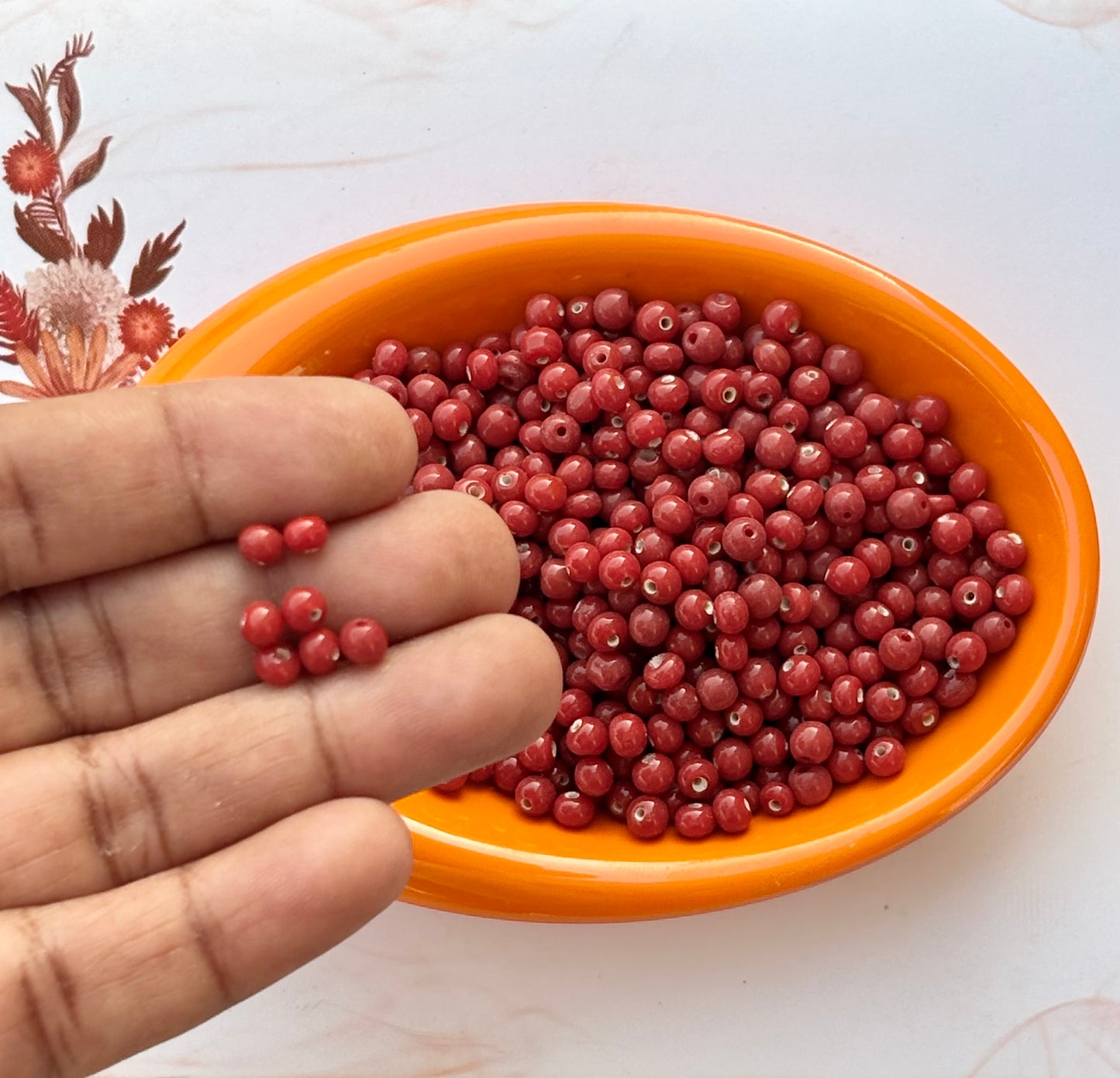 Coral Red Glass Beads 4MM in 50 Gram Pack