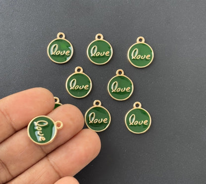 Four Pieces Enamelled Charms - Green Love Charms