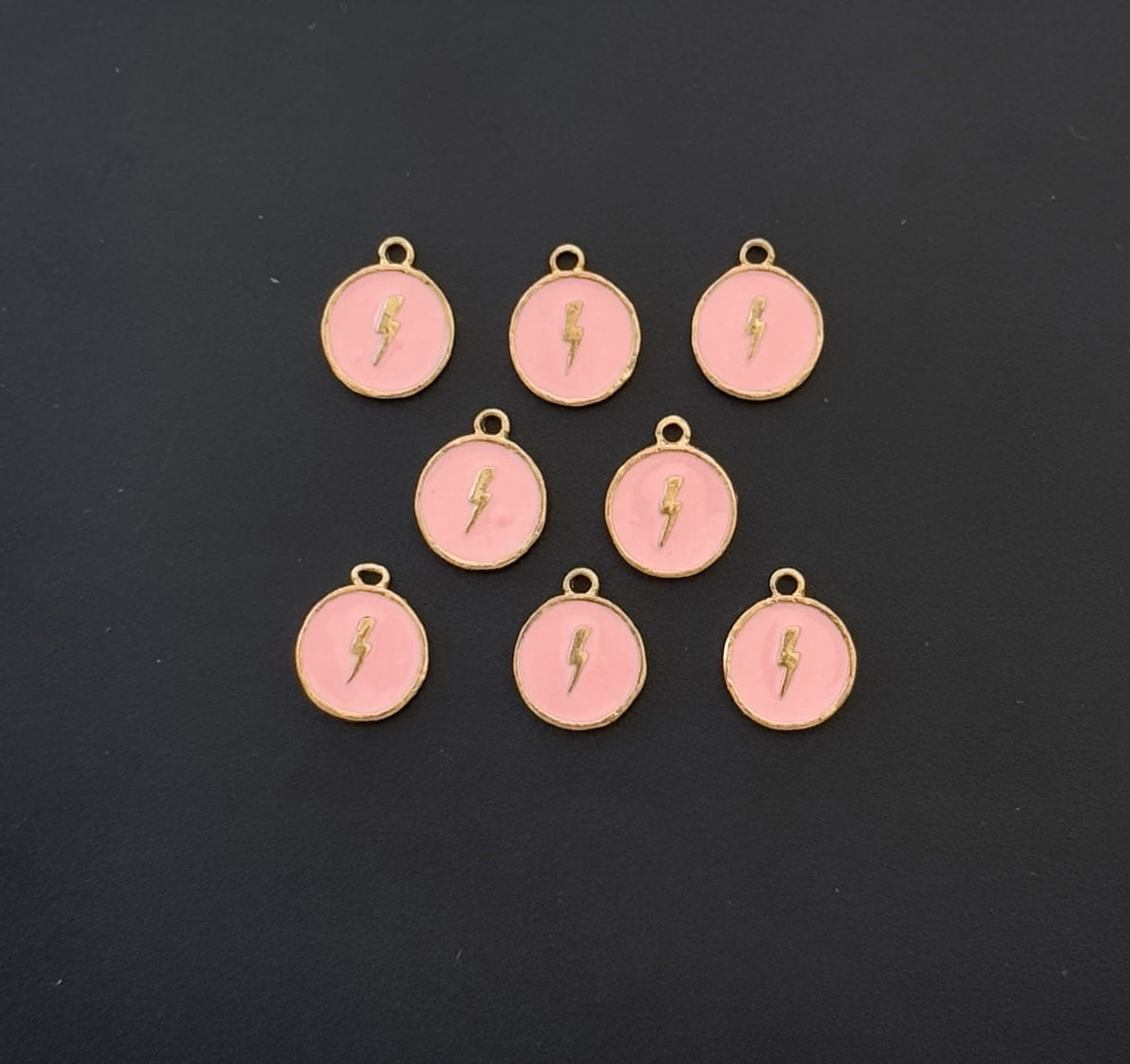 Four Pieces Enamelled Charms - Lightning Bolt - Rose Color