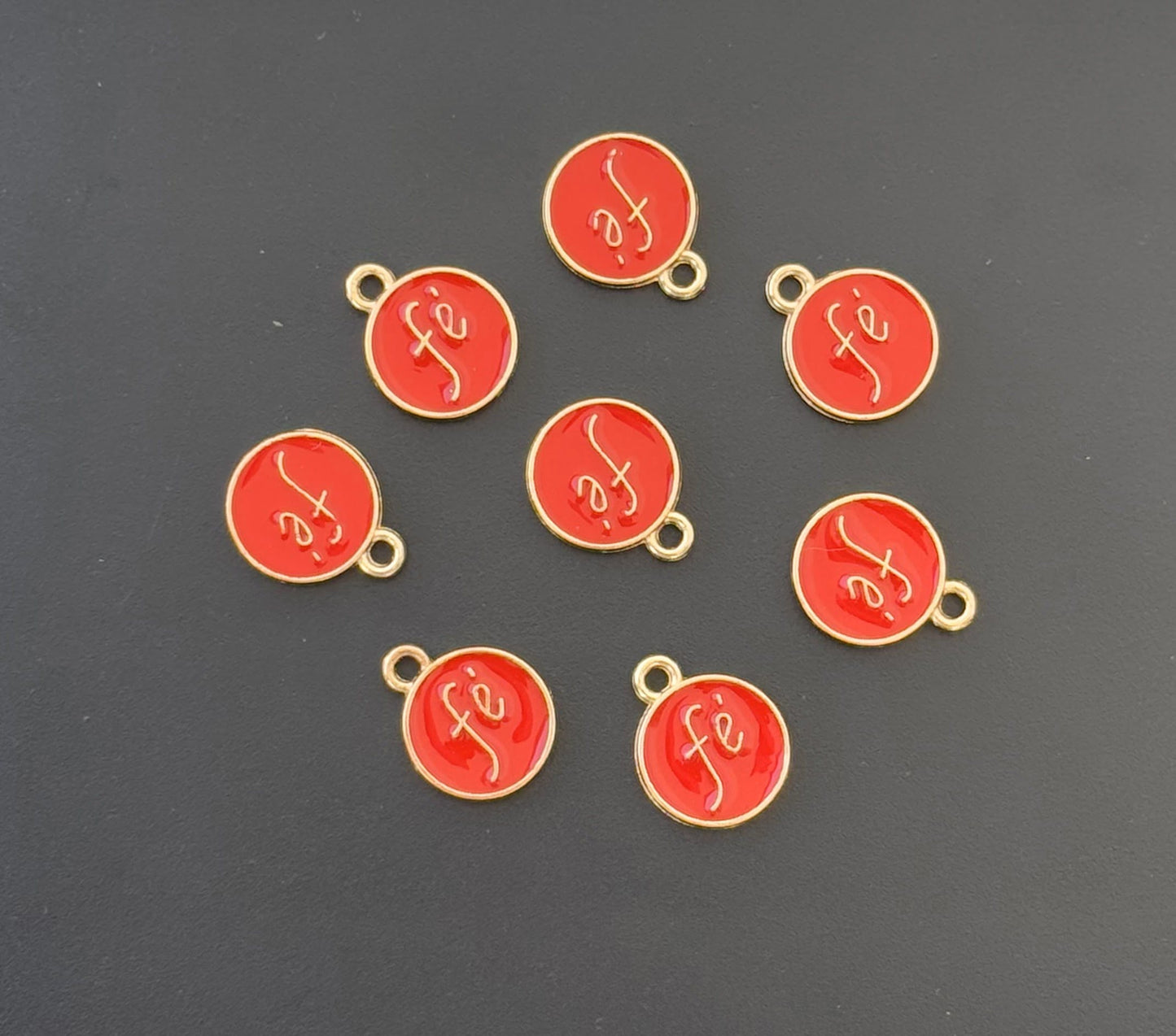 Four Pieces Enamelled Charms - Fe Meaning Faith - Red Color