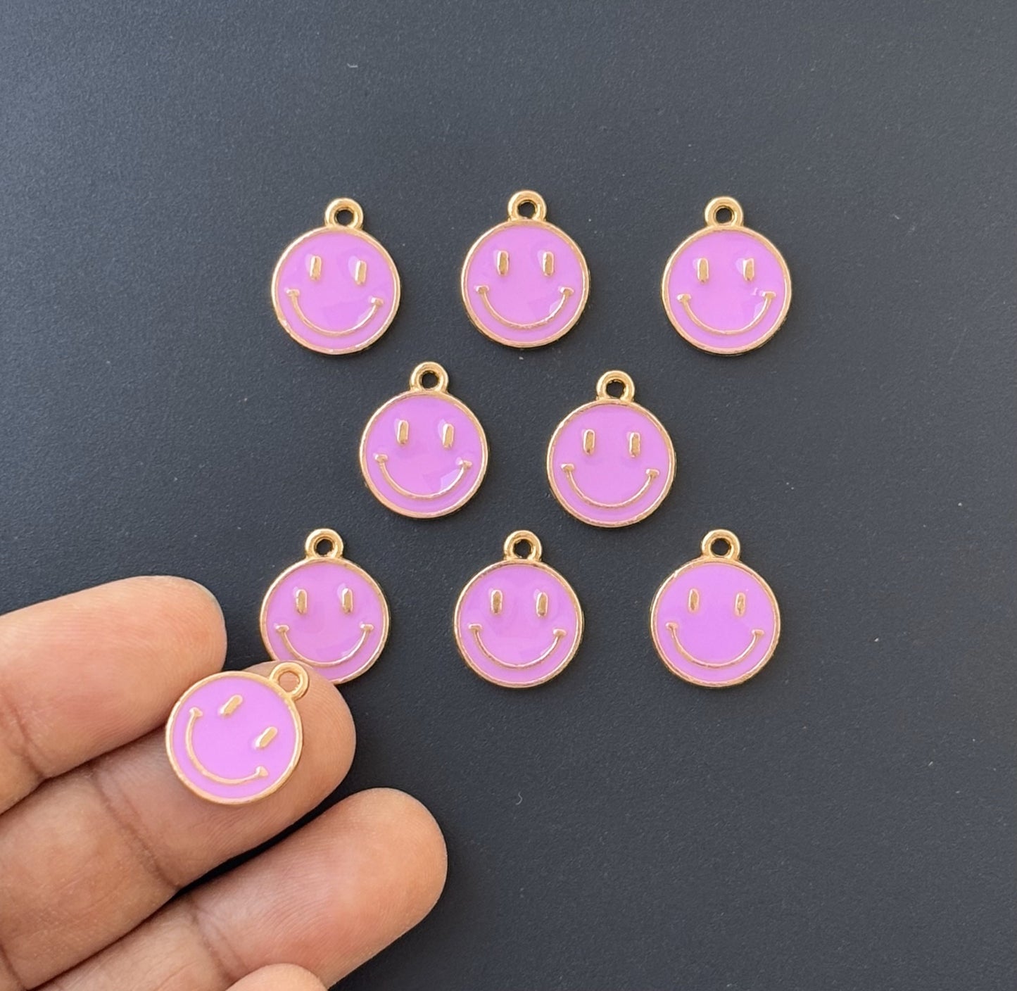 Four Pieces Enameled Charms - Lavender Smiley Charms