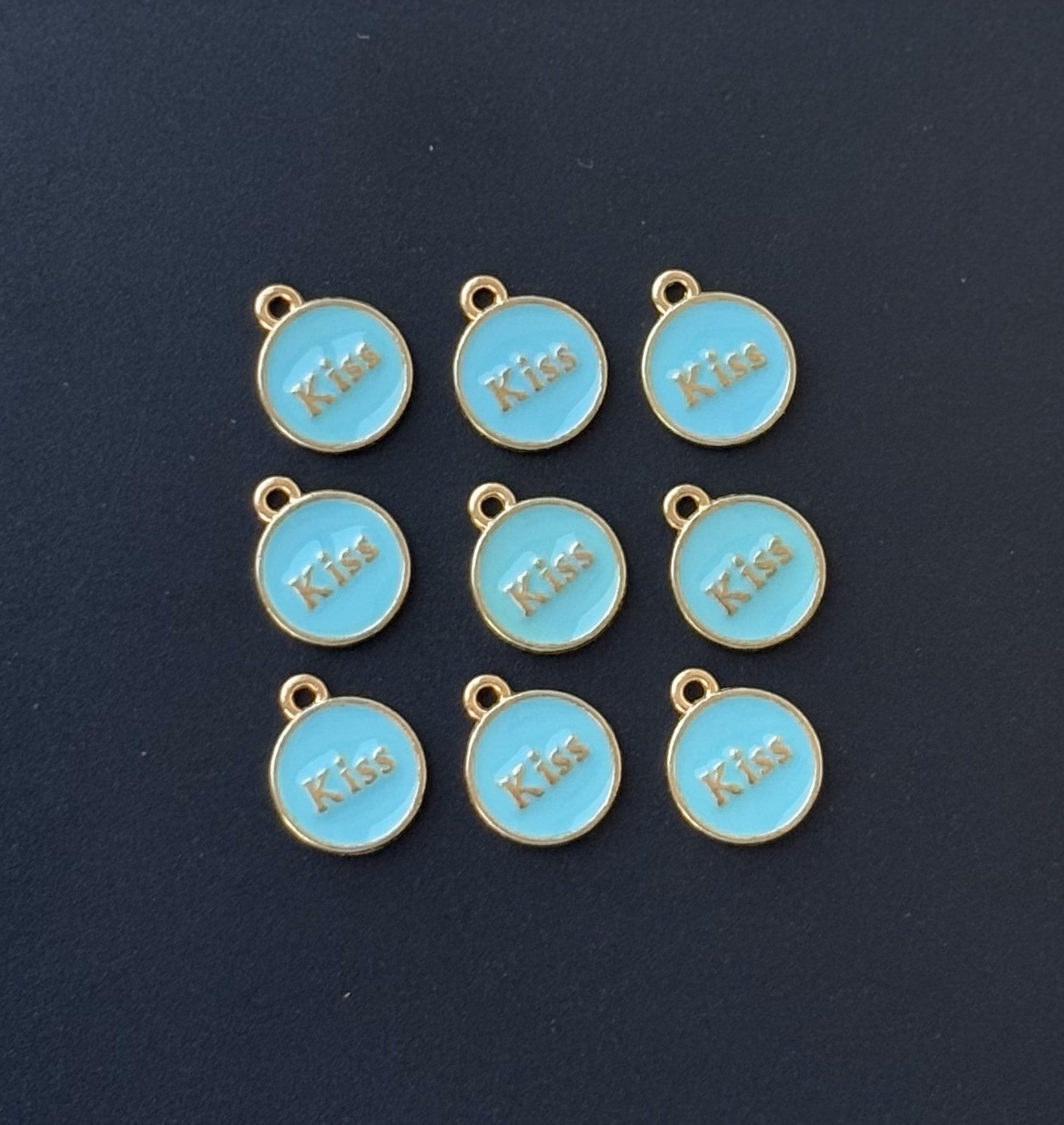 Four Pieces Enamelled Charms - Sky Blue Kiss Charms