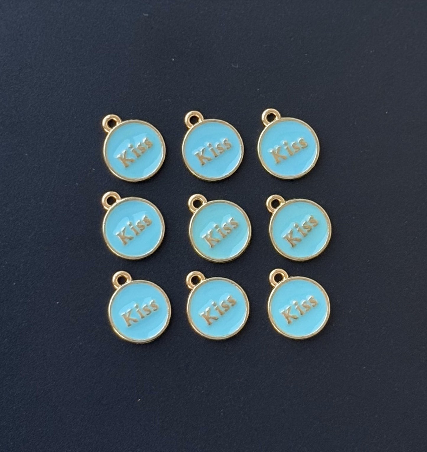 Four Pieces Enamelled Charms - Sky Blue Kiss Charms