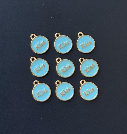 Four Pieces Enamelled Charms - Sky Blue Kiss Charms