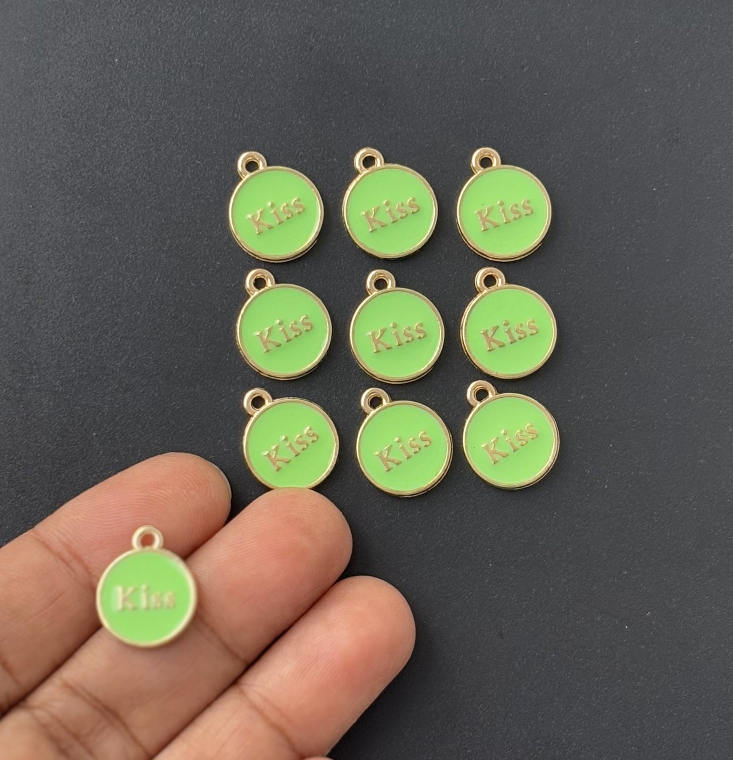 Four Pieces Enamelled Charms - Light Green Kiss Charms