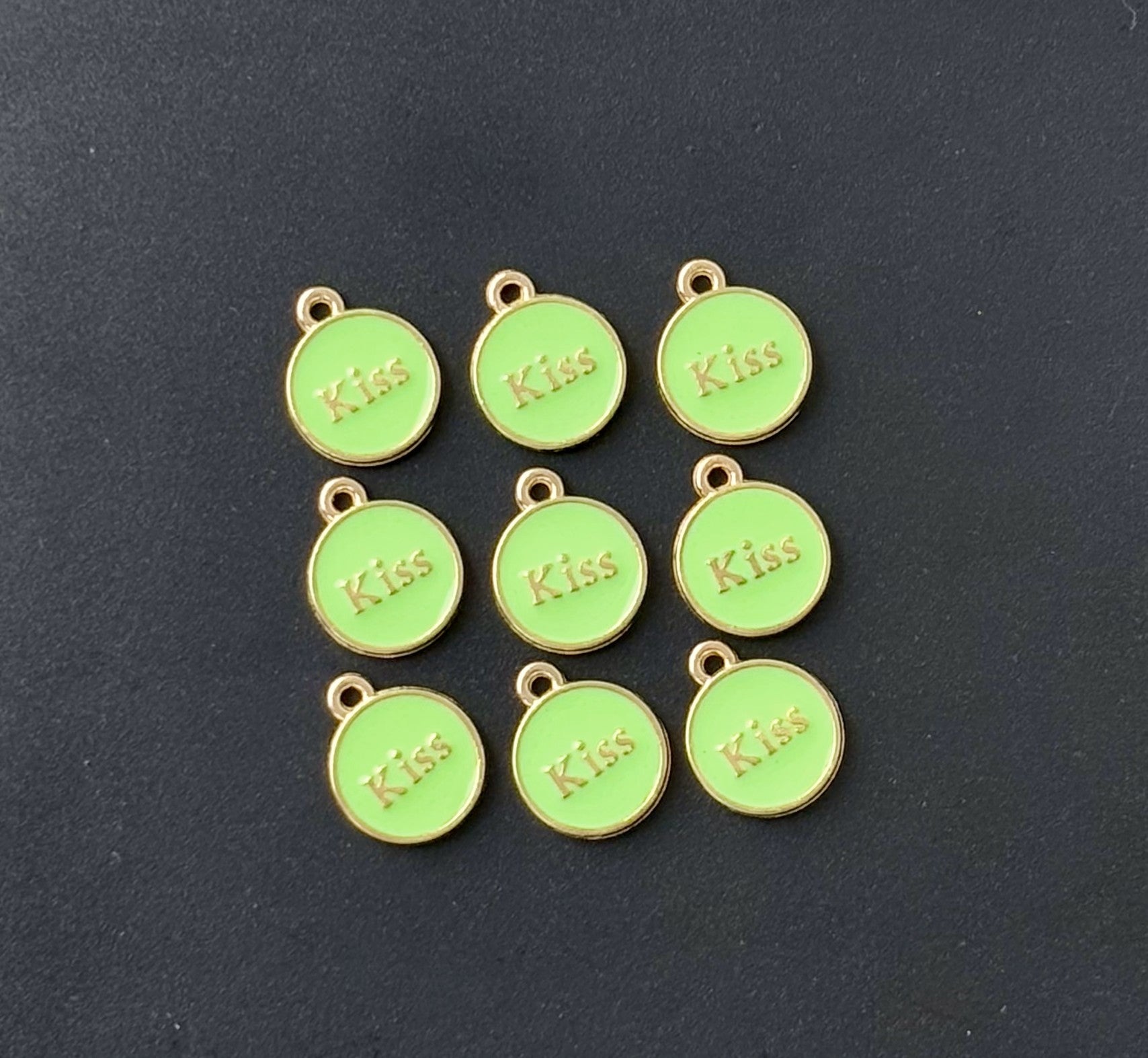 Four Pieces Enamelled Charms - Light Green Kiss Charms