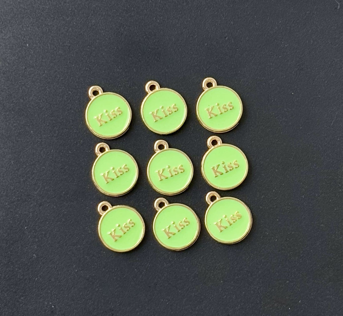 Four Pieces Enamelled Charms - Light Green Kiss Charms