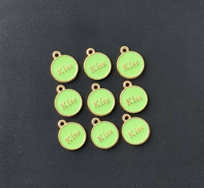 Four Pieces Enamelled Charms - Light Green Kiss Charms