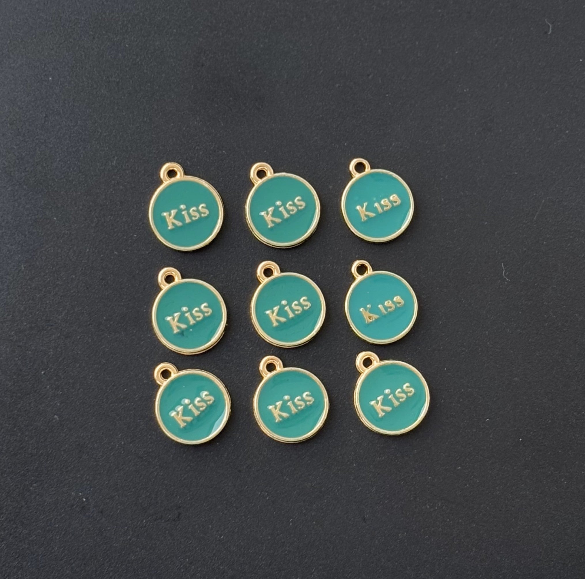 Four Pieces Enamelled Charms - Teal Green Kiss Charms