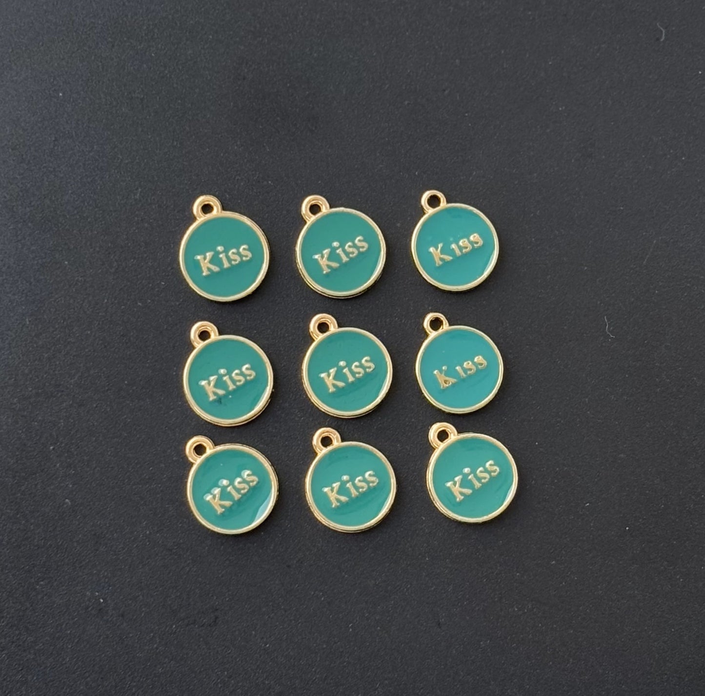 Four Pieces Enamelled Charms - Teal Green Kiss Charms