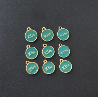 Four Pieces Enamelled Charms - Teal Green Kiss Charms