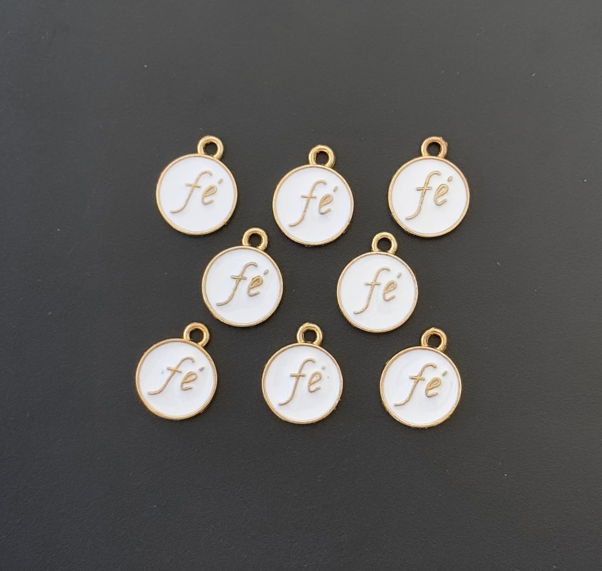 Four Pieces Enamelled Charms - Fe Meaning Faith - White Color