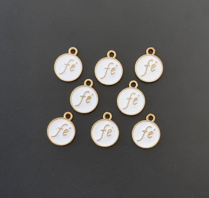 Four Pieces Enamelled Charms - Fe Meaning Faith - White Color