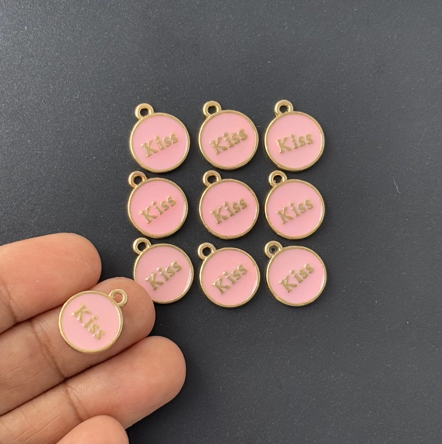 Four Pieces Enamelled Charms - Pink Kiss Charms
