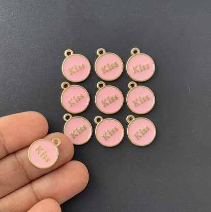 Four Pieces Enamelled Charms - Pink Kiss Charms
