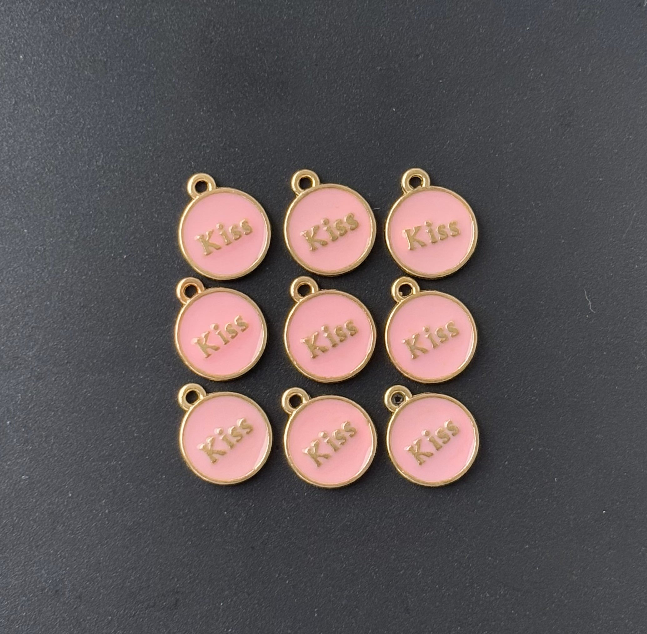 Four Pieces Enamelled Charms - Pink Kiss Charms