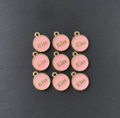 Four Pieces Enamelled Charms - Pink Kiss Charms