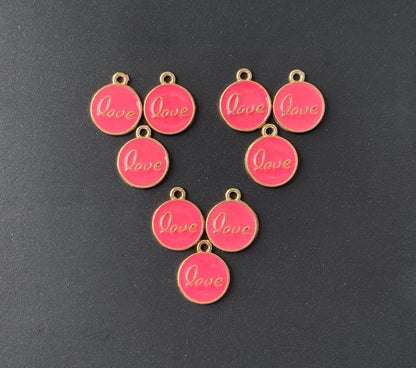 Four Pieces Enamelled Charms - Rose Love Charms