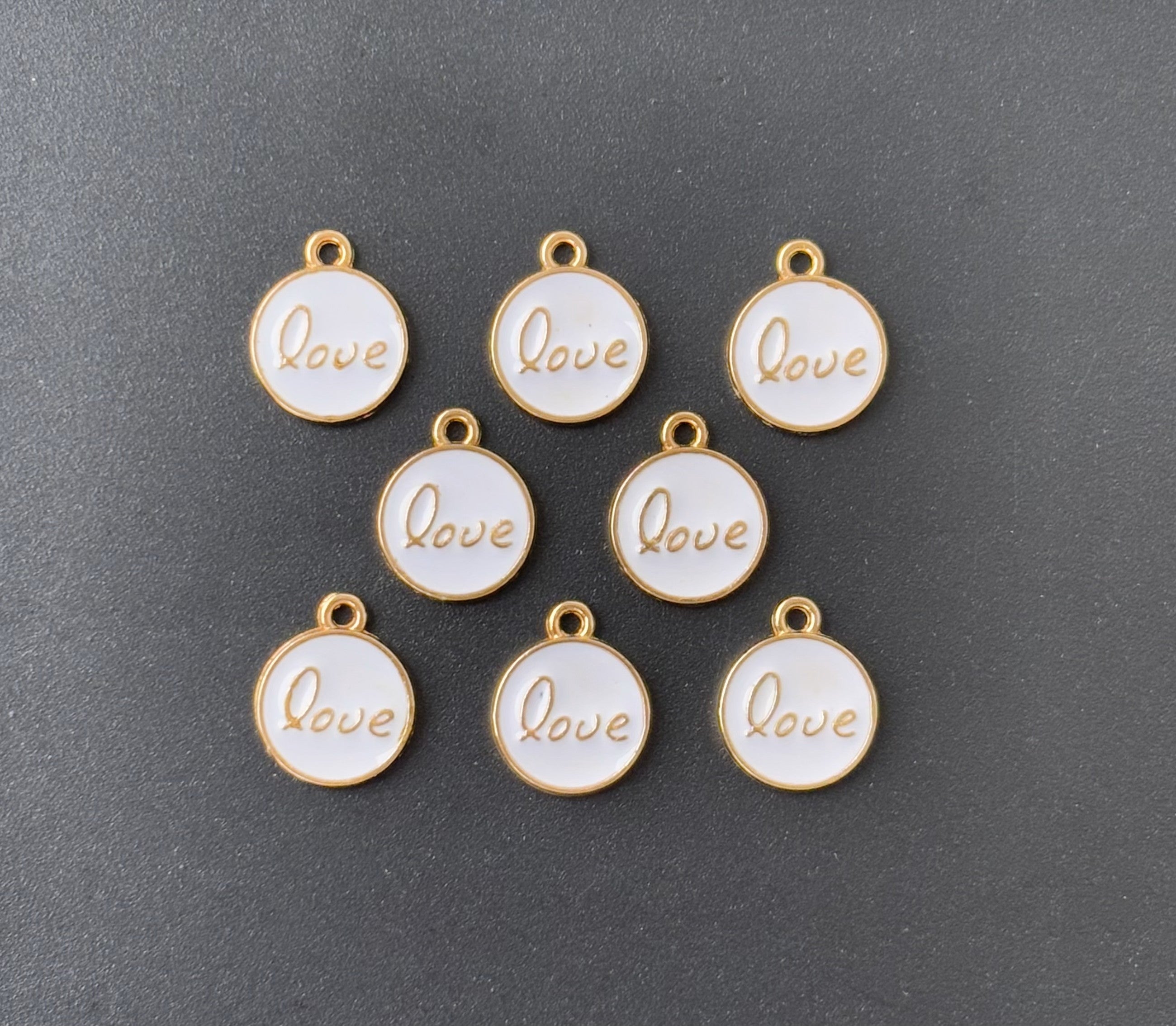 Four Pieces Enamelled Charms - White Love Charms