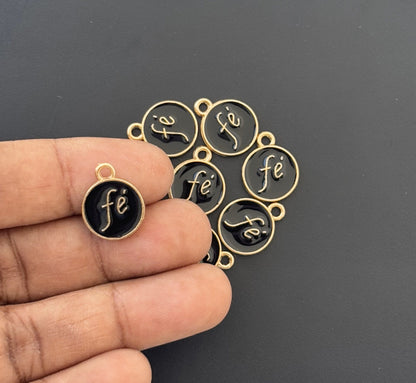 Four Pieces Enamelled Charms - Fe Meaning Faith - Black Color