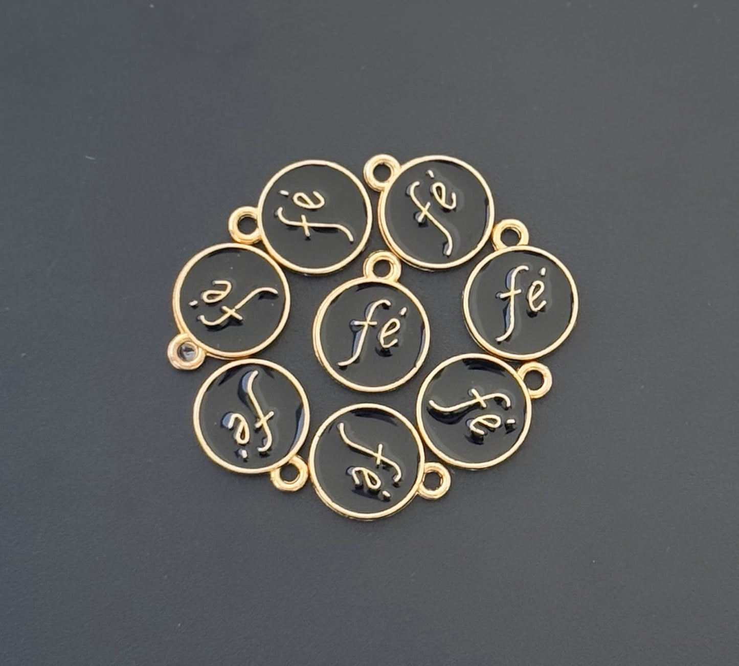 Four Pieces Enamelled Charms - Fe Meaning Faith - Black Color