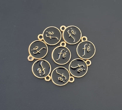 Four Pieces Enamelled Charms - Fe Meaning Faith - Black Color