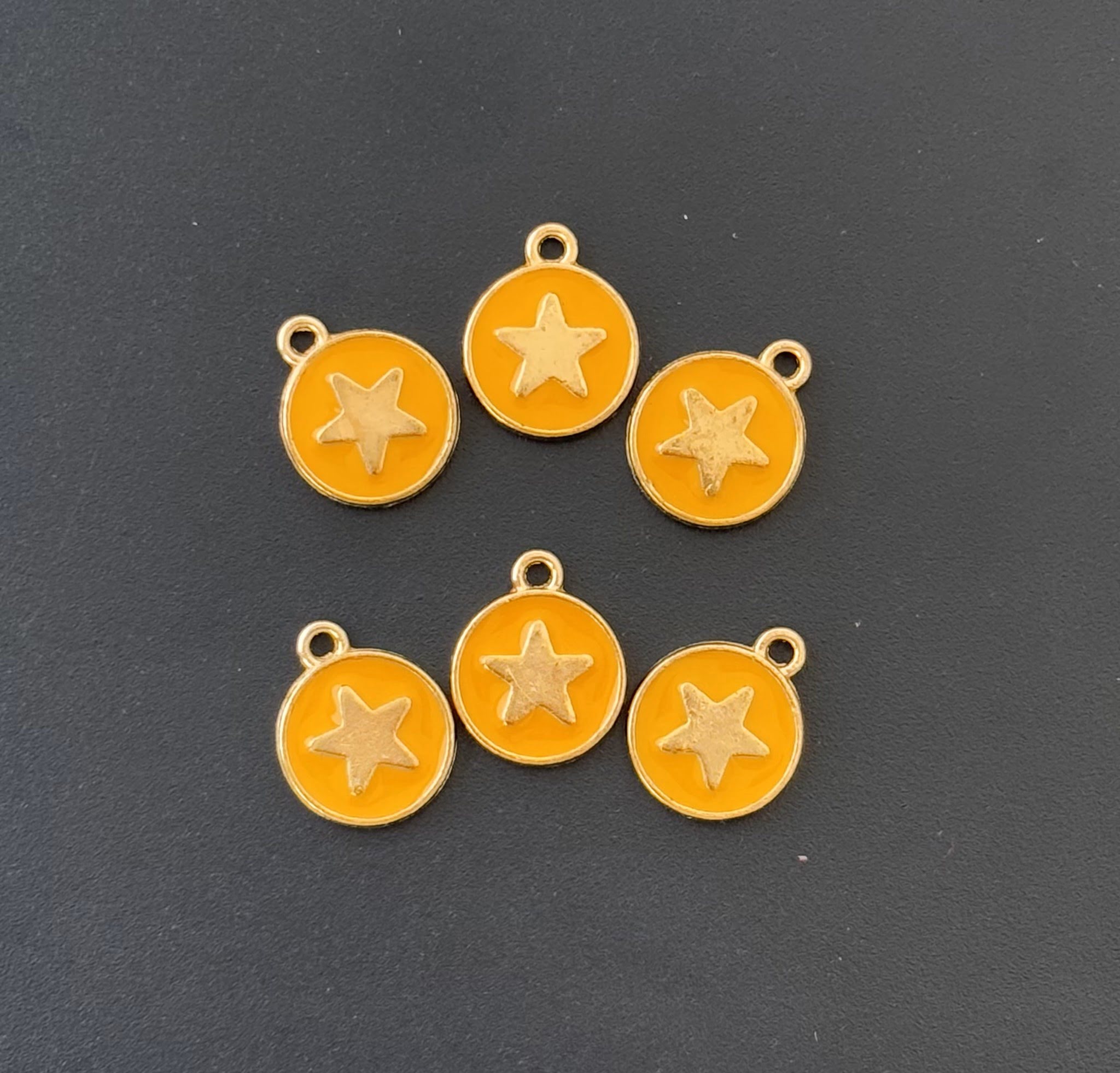 Four Pieces Enamelled Charms - Gold Star Yellow Charms