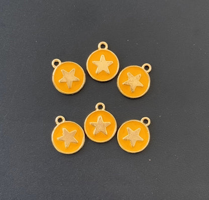 Four Pieces Enamelled Charms - Gold Star Yellow Charms