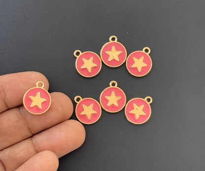 Four Pieces Enamelled Charms - Gold Star Rose Charms