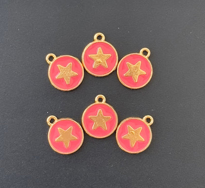 Four Pieces Enamelled Charms - Gold Star Rose Charms