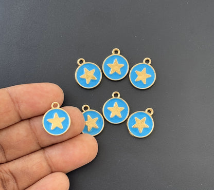 Four Pieces Enamelled Charms - Gold Star Blue Charms