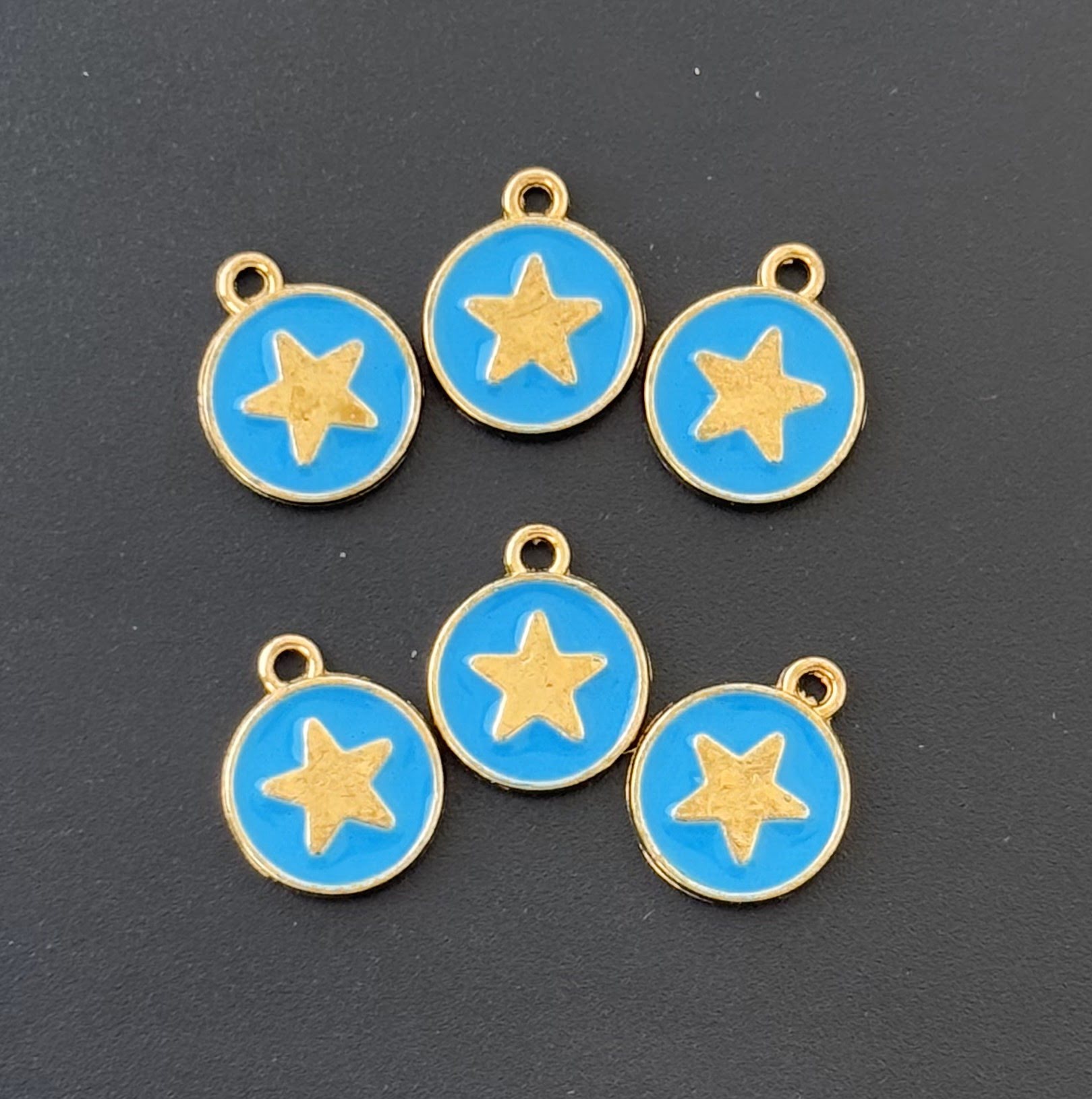 Four Pieces Enamelled Charms - Gold Star Blue Charms