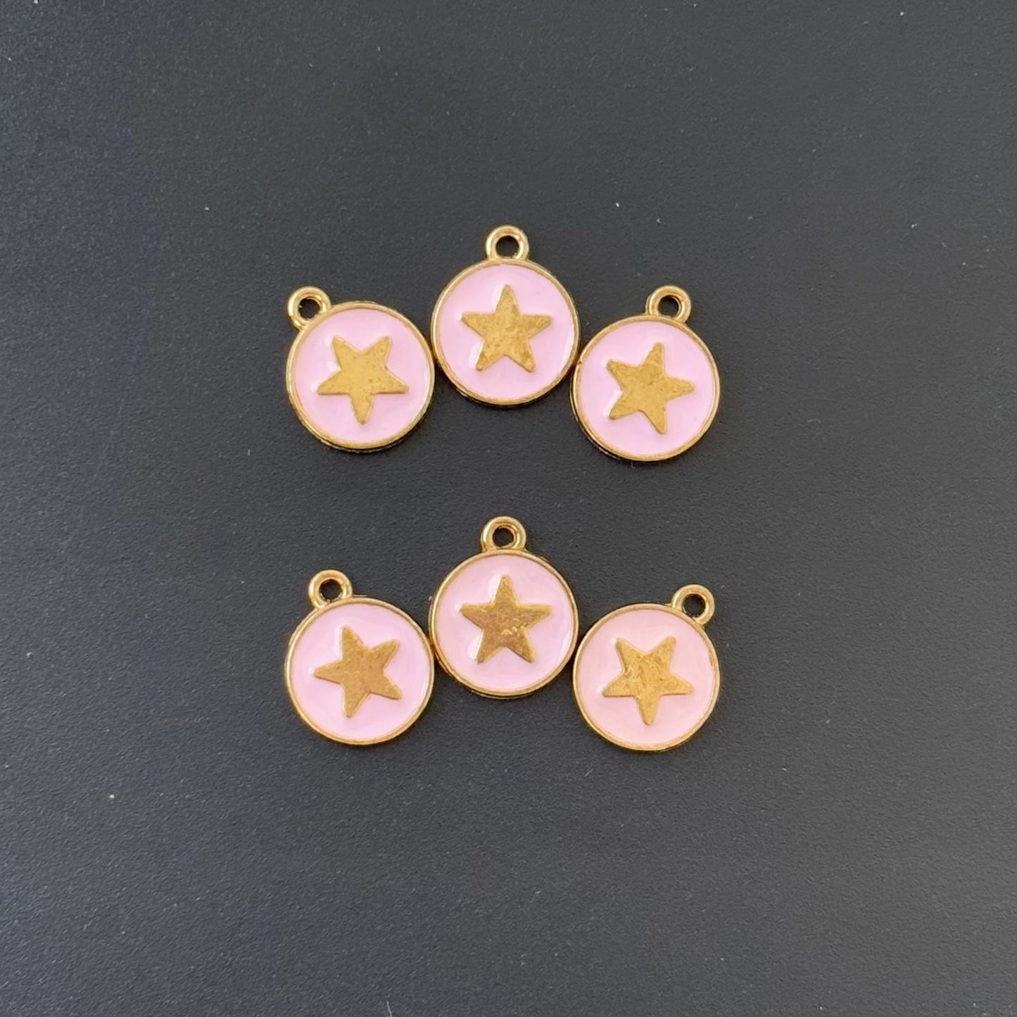 Four Pieces Enamelled Charms - Gold Star Pink Charms