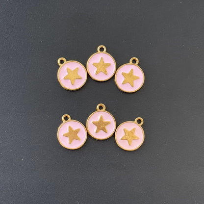 Four Pieces Enamelled Charms - Gold Star Pink Charms