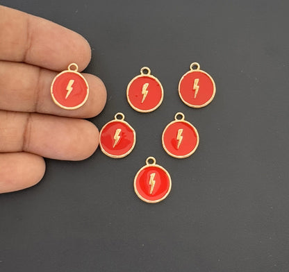 Four Pieces Enamelled Charms - Lightning Bolt - Red Color