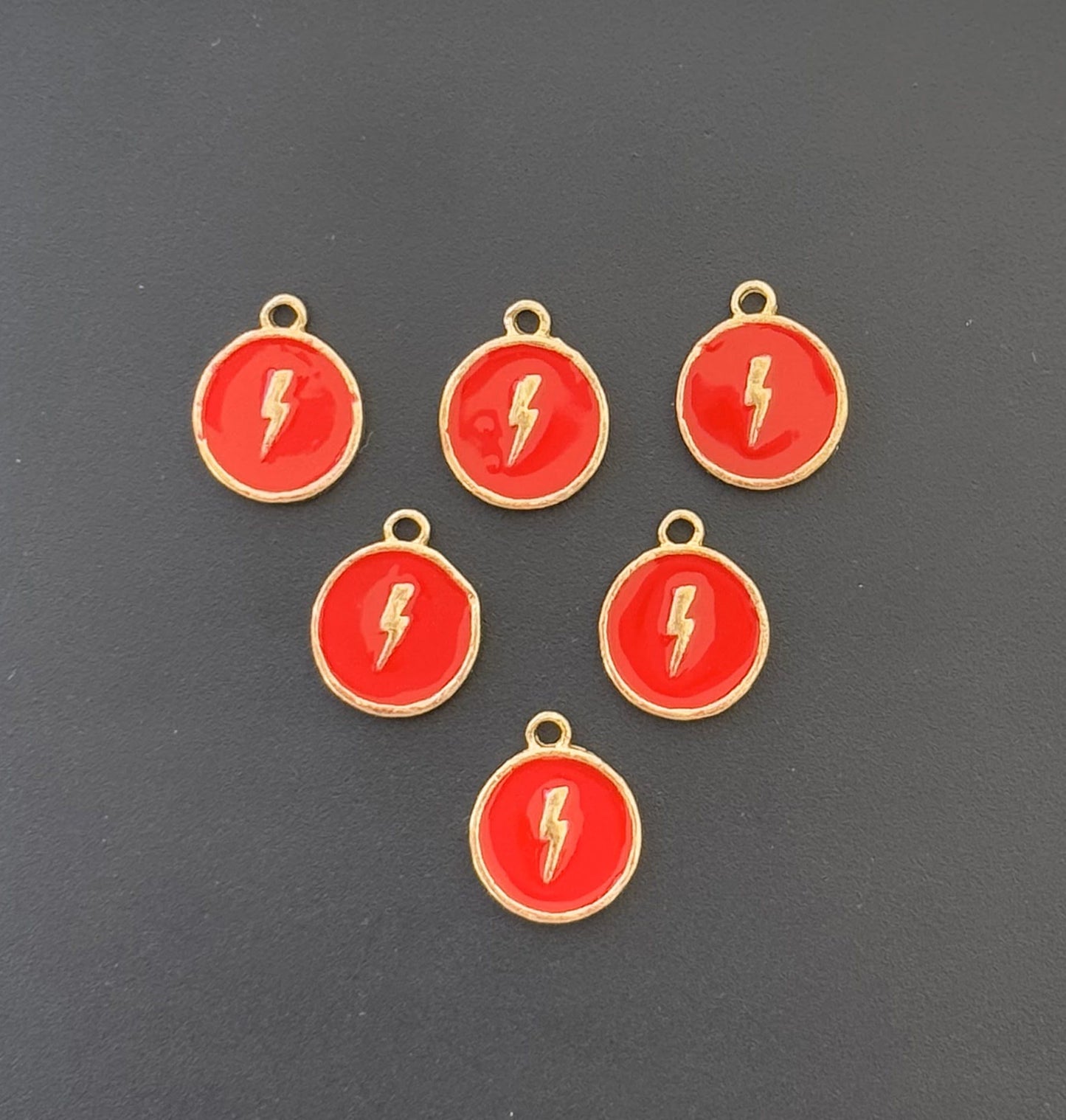 Four Pieces Enamelled Charms - Lightning Bolt - Red Color
