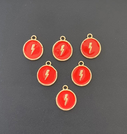 Four Pieces Enamelled Charms - Lightning Bolt - Red Color