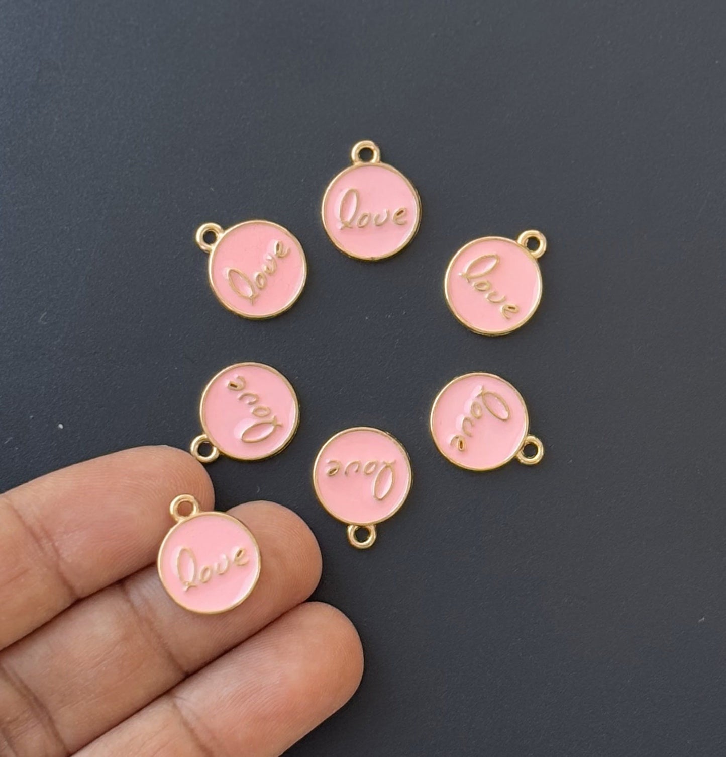 Four Pieces Enamelled Charms - Pink Love Charms