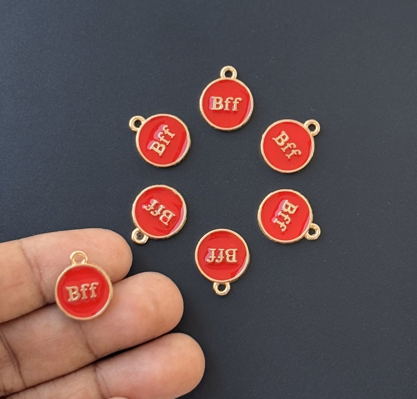 Four Pieces Enamelled Charms - Red BFF Best Friend Forever Charms