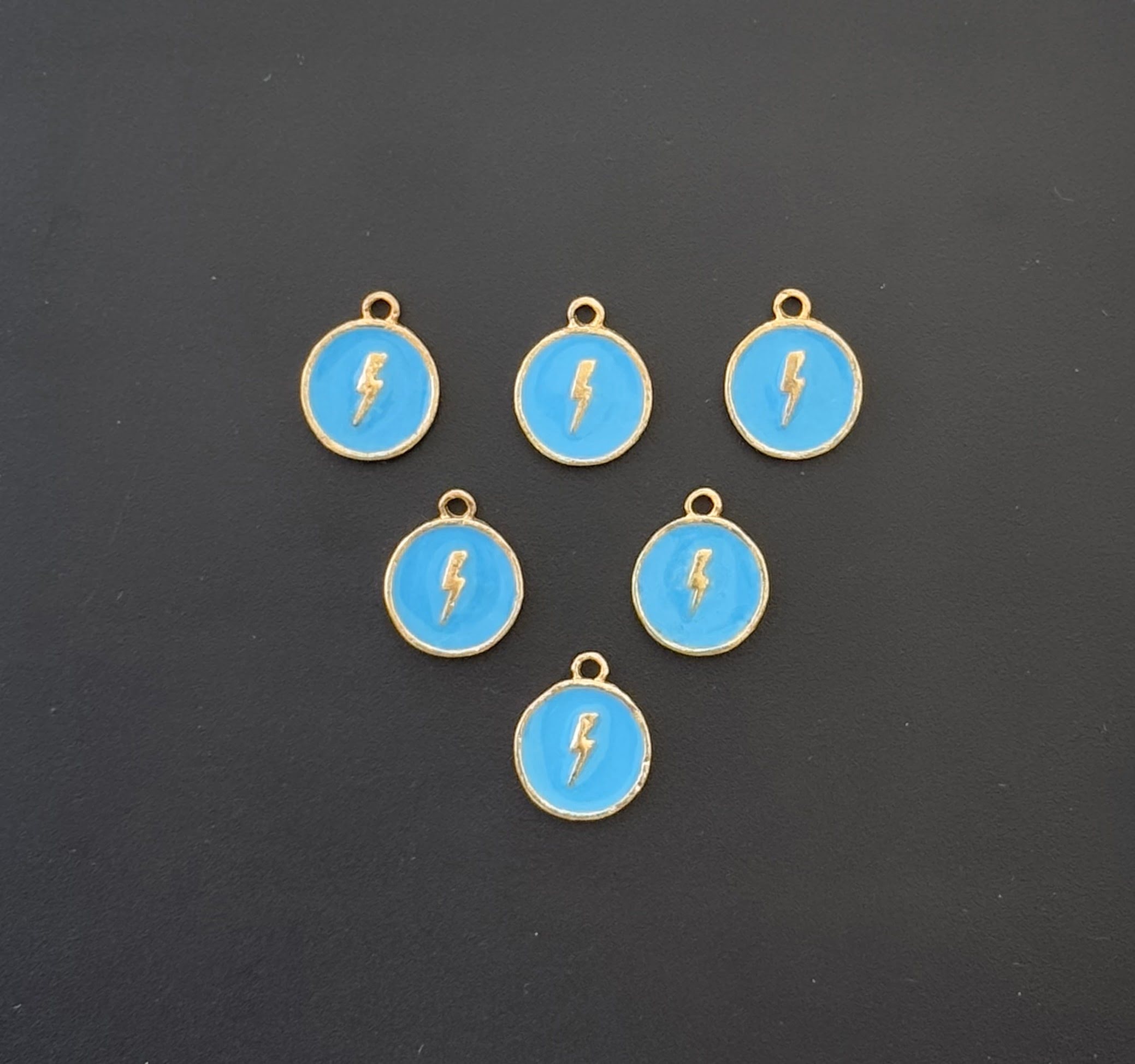 Four Pieces Enamelled Charms - Lightning Bolt - Sky Blue Color