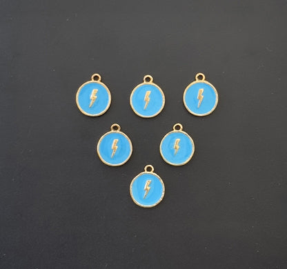 Four Pieces Enamelled Charms - Lightning Bolt - Sky Blue Color