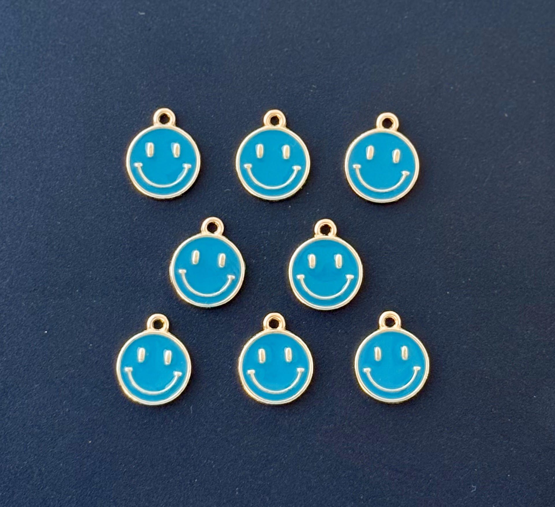 Four Pieces Enamelled Charms - Teal Green Smiley Charms