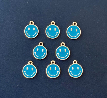 Four Pieces Enamelled Charms - Teal Green Smiley Charms
